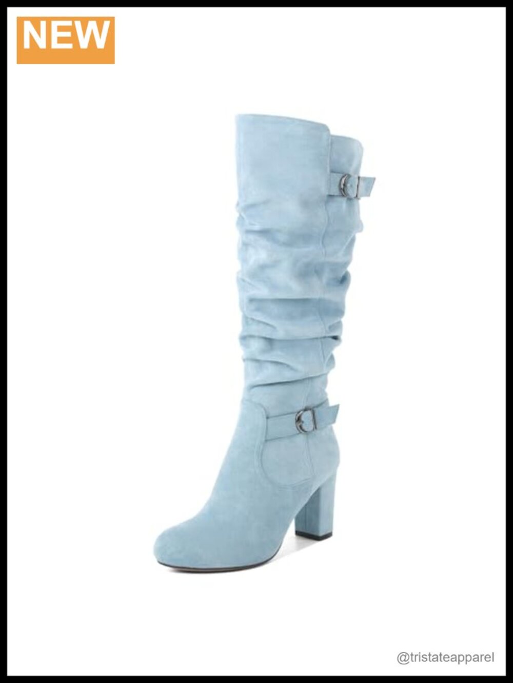Faux Suede Knee High Slouch Boots Round Toe Side Zip 3.5 Inch Chunky Heel Women